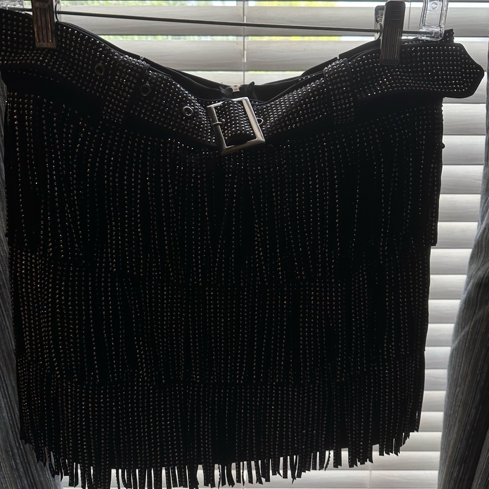 Blushing brunette black fringe skirt